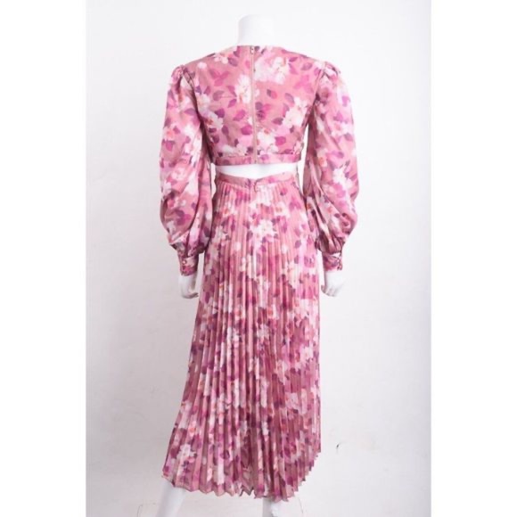 Bardot Womens Pleated Cut-Out Midi Dress Pink Purple Garden Floral NWT - Picture 7 of 7
